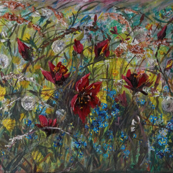 Картина под названием "Wildblumenwiese" - Anna Gold, Подлинное произведение искусства, Акрил Установлен на Деревянная рама д…