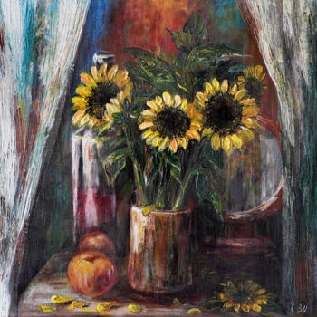 Painting titled "Sonnenblumen" by Anna Gold, Original Artwork, Acrylic Mounted on Wood Stretcher frame
