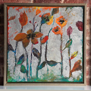 Painting titled "Regenbogen Blumen" by Anna Gold, Original Artwork, Acrylic Mounted on Wood Stretcher frame