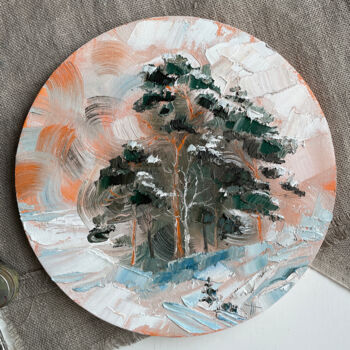 Painting titled "PINE FOREST" by Anna Gurechkina, Original Artwork, Oil Mounted on Wood Stretcher frame