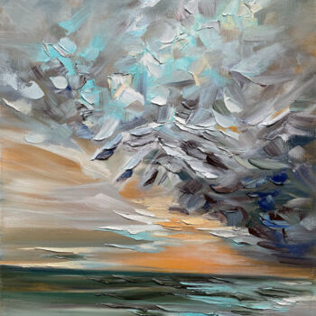 Painting titled "ON THE SEA" by Anna Gurechkina, Original Artwork, Oil Mounted on Wood Stretcher frame