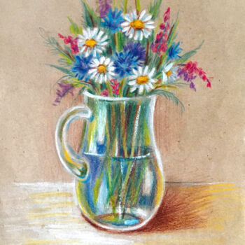 Pittura intitolato "Wildflowers" da Anna Inozemtseva, Opera d'arte originale, Matite colorate
