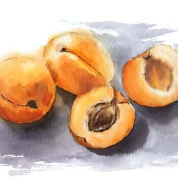 Peinture intitulée "Watercolor Peaches" par Anna Inozemtseva, Œuvre d'art originale, Aquarelle
