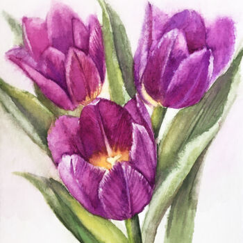 Painting titled "Bouquet of Tulips" by Anna Inozemtseva, Original Artwork, Watercolor
