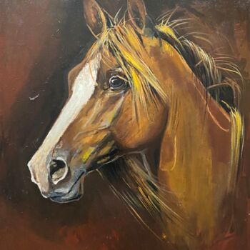Painting titled "Koń Sasanka | Horse…" by Anna Irena Grabowska, Original Artwork, Oil Mounted on Wood Stretcher frame