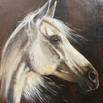 Painting titled "Koń Bandos | Horse…" by Anna Irena Grabowska, Original Artwork, Oil Mounted on Wood Stretcher frame