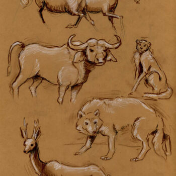 Drawing titled "animals" by Anna Ivanova, Original Artwork, Tempera
