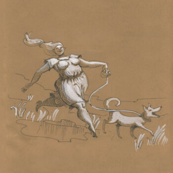 Σχέδιο με τίτλο "Lady with a dog" από Anna Ivanova, Αυθεντικά έργα τέχνης, Στυλό