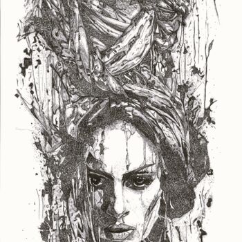 Dibujo titulada "Zbyt wiele na głowie" por Anna Jedynak, Obra de arte original, Bolígrafo