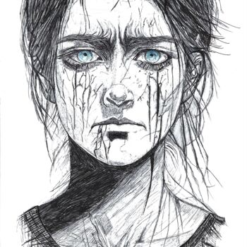 Rysunek zatytułowany „Niebieska toń oczu” autorstwa Anna Jedynak, Oryginalna praca, Długopis
