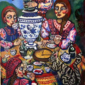Pintura intitulada "Awkward tea party" por Anna Jennifer, Obras de arte originais, Acrílico