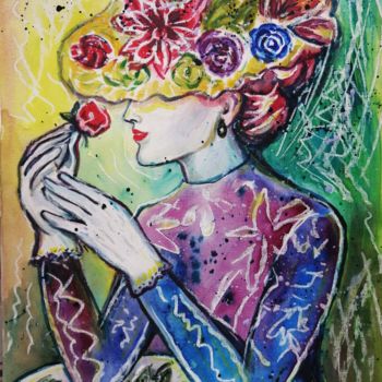 Ζωγραφική με τίτλο "Шляпка" από Anna Kluyeva, Αυθεντικά έργα τέχνης, Ακουαρέλα