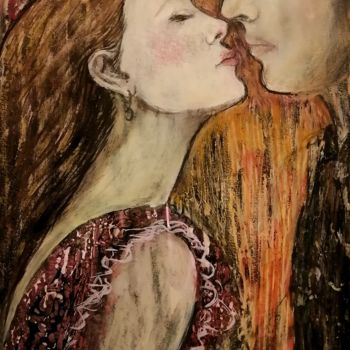 Painting titled "Kiss/Поцелуй" by Anna Kluyeva, Original Artwork, Gouache