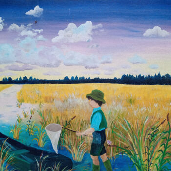 Peinture intitulée "Le petit pêcheur" par Anna-Karin Eriksson Van Haver, Œuvre d'art originale, Huile