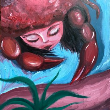 Pintura intitulada "Crabgirl" por Anna Kavana, Obras de arte originais, Acrílico Montado em Armação em madeira