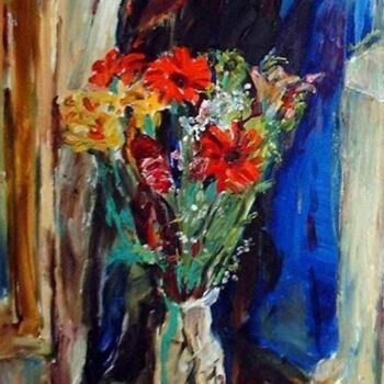 Картина под названием "Flowers" - Anna Khodorkovski, Подлинное произведение искусства, Масло