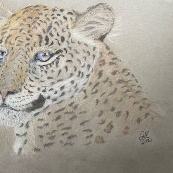 Рисунок под названием "Leopard's portrait" - Anna Killinger, Подлинное произведение искусства, Карандаш