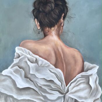 Painting titled "expectation" by Anna Klimova, Original Artwork, Oil Mounted on Wood Stretcher frame