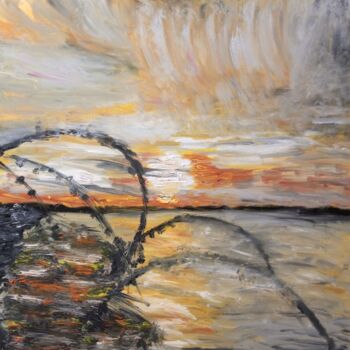 Картина под названием "Закат в шиповнике" - Анна Корнилина, Подлинное произведение искусства, Масло