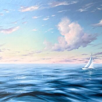 Painting titled "Sky over the sea" by Anna Kulak, Original Artwork, Oil Mounted on Wood Stretcher frame