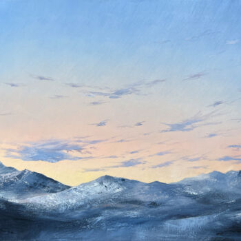 Painting titled "Mountains in the cl…" by Anna Kulak, Original Artwork, Oil Mounted on Wood Stretcher frame