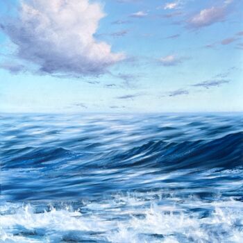 Painting titled "Wave" by Anna Kulak, Original Artwork, Oil Mounted on Wood Stretcher frame