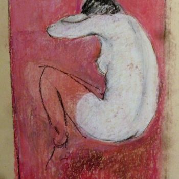 Disegno intitolato "nu-sur-fond-rose" da Anna Langowski, Opera d'arte originale, Pastello