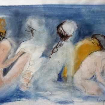 Disegno intitolato "nu a la tresse - gr…" da Anna Langowski, Opera d'arte originale, Matita