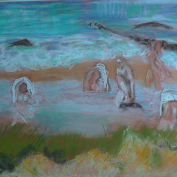 Dessin intitulée "La petite mare- the…" par Anna Langowski, Œuvre d'art originale, Pastel