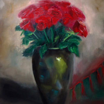 Ζωγραφική με τίτλο "Roses painting" από Lubchik, Αυθεντικά έργα τέχνης, Λάδι Τοποθετήθηκε στο Ξύλινο φορείο σκελετό