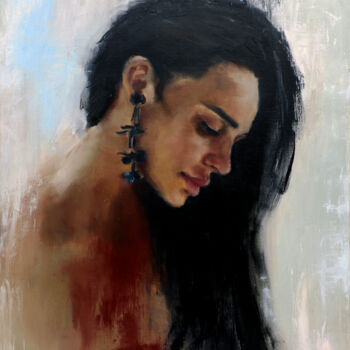 Malerei mit dem Titel "Woman portrait pain…" von Lubchik, Original-Kunstwerk, Öl