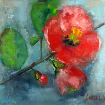 Painting titled "Flower blossom pain…" by Lubchik, Original Artwork, Oil Mounted on Wood Stretcher frame