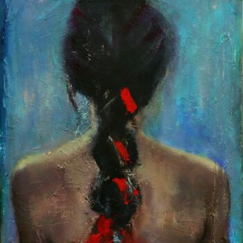 Painting titled "Woman portrait pain…" by Lubchik, Original Artwork, Oil Mounted on Wood Stretcher frame