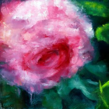 Painting titled "Pink Rose Abstract…" by Lubchik, Original Artwork, Oil Mounted on Wood Stretcher frame