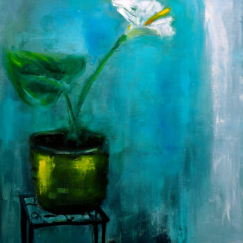 Painting titled "Flower painting on…" by Lubchik, Original Artwork, Oil Mounted on Wood Stretcher frame