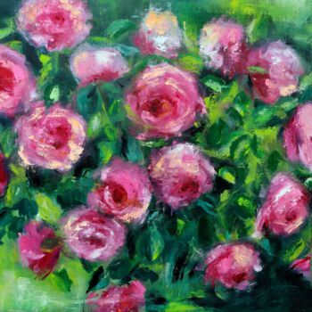 Painting titled "Climbing Roses pain…" by Lubchik, Original Artwork, Oil Mounted on Wood Stretcher frame