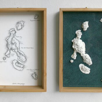 Sculpture titled "Artists Archipelago" by Anna Magdalena Wojcik, Original Artwork, Clay Mounted on Wood Panel