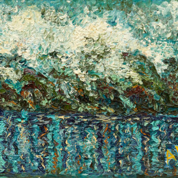 Malarstwo zatytułowany „Kawaguchiko lake” autorstwa Anna Makarova, Oryginalna praca, Olej