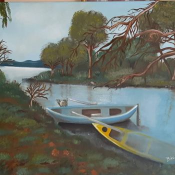 Painting titled "lake" by Baso Kostopoulou, Original Artwork, Oil