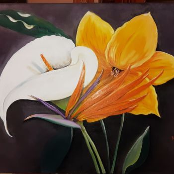 Painting titled "Orange flowers" by Baso Kostopoulou, Original Artwork, Oil