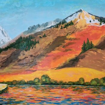 Peinture intitulée "Mountain by the lake" par Anna-Maria Pastinaru, Œuvre d'art originale, Huile