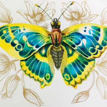 Peinture intitulée "The butterfly" par Anna-Maria Pastinaru, Œuvre d'art originale, Aquarelle