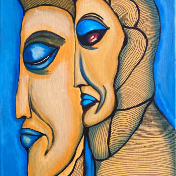 Painting titled "Sphinxes" by Anna Maria Valesova, Original Artwork, Acrylic Mounted on Wood Stretcher frame