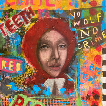 Painting titled "No wolf no crime" by Anna Maria Valesova, Original Artwork, Acrylic Mounted on Wood Stretcher frame