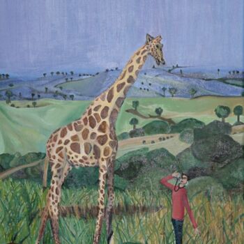 Pittura intitolato "La Girafe et le Doc…" da Anna Medina, Opera d'arte originale, Olio Montato su Telaio per barella in legno