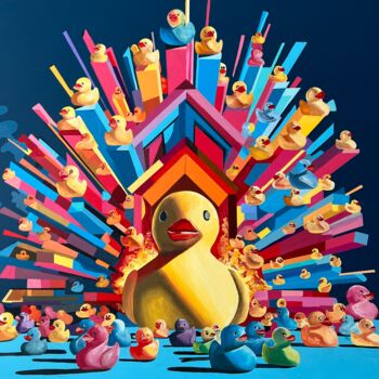 "Duckie's Parade" başlıklı Tablo Anna Meyster tarafından, Orijinal sanat, Akrilik Ahşap Sedye çerçevesi üzerine monte edilmiş