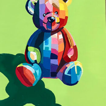 Painting titled "Teddy's Sour Patch" by Anna Meyster, Original Artwork, Acrylic Mounted on Wood Stretcher frame