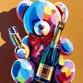 Painting titled "Teddy's Toast" by Anna Meyster, Original Artwork, Acrylic Mounted on Wood Stretcher frame