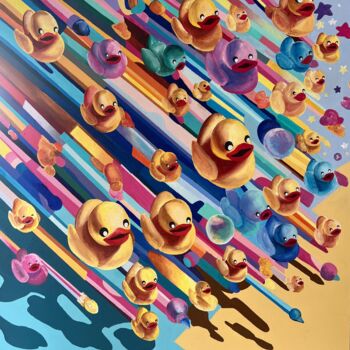 Malarstwo zatytułowany „Duckies Pilots” autorstwa Anna Meyster, Oryginalna praca, Akryl Zamontowany na Drewniana rama noszy