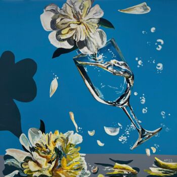 Malerei mit dem Titel "Aqua Cascade" von Anna Meyster, Original-Kunstwerk, Acryl Auf Keilrahmen aus Holz montiert